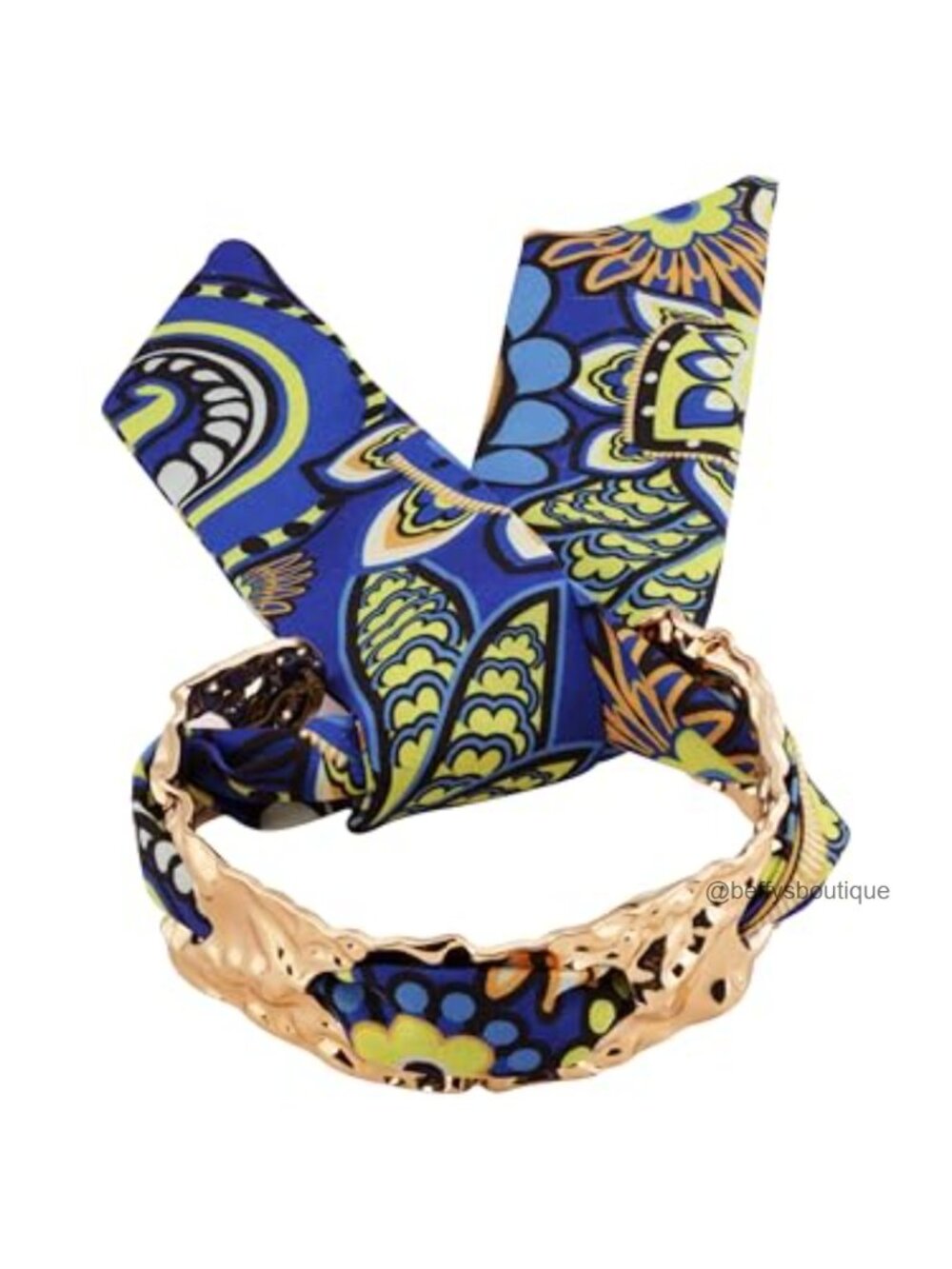 Fabric-Wrapped Metal Cuff Bracelet with Hammered Gold-Tone Frame